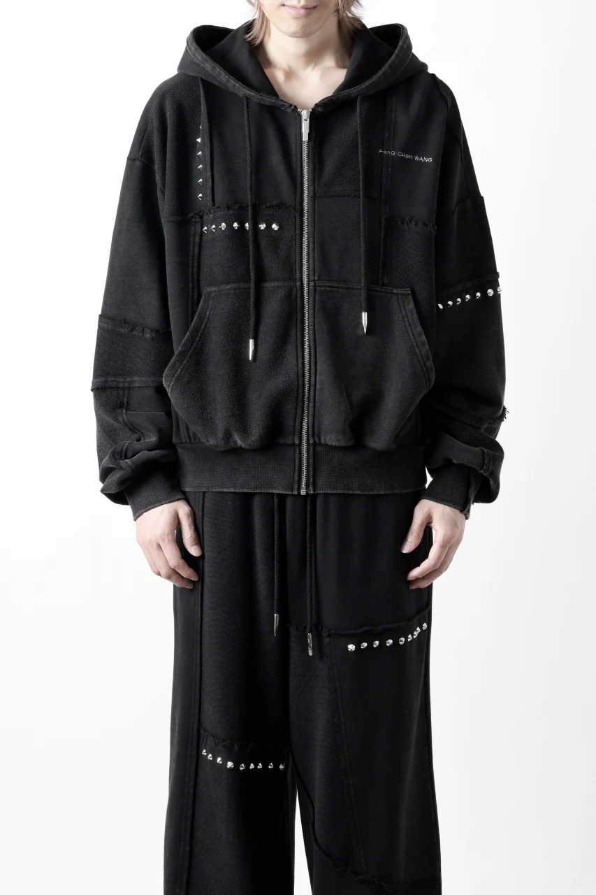 Feng Chen Wang PANELLED FULL ZIP HOODIE (BLACK) - Image 3
