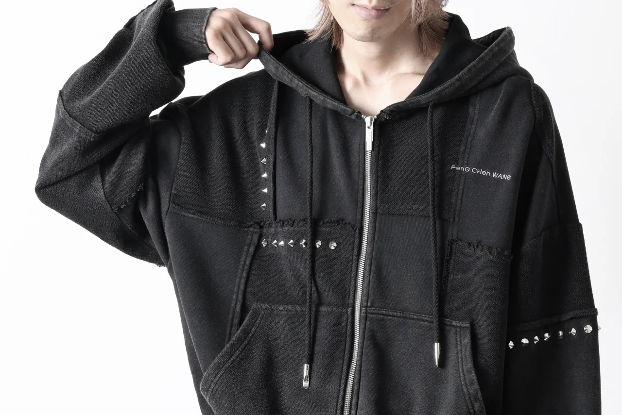 Feng Chen Wang PANELLED FULL ZIP HOODIE (BLACK) - Image 46