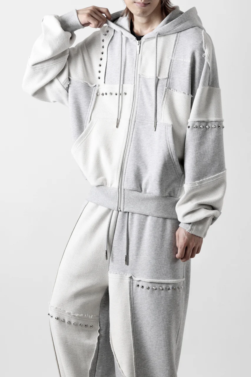 Feng Chen Wang PANELLED FULL ZIP HOODIE (GREY) - Image 11