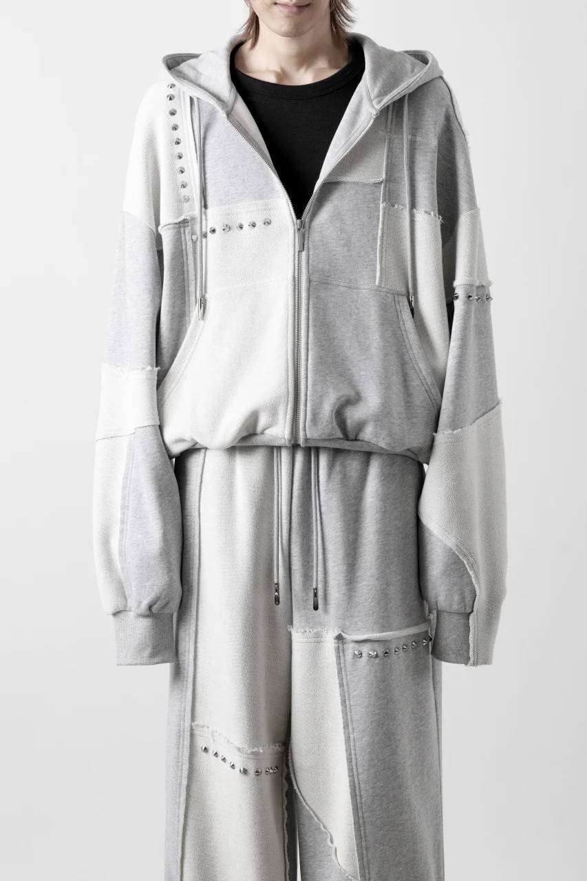 Feng Chen Wang PANELLED FULL ZIP HOODIE (GREY) - Image 12