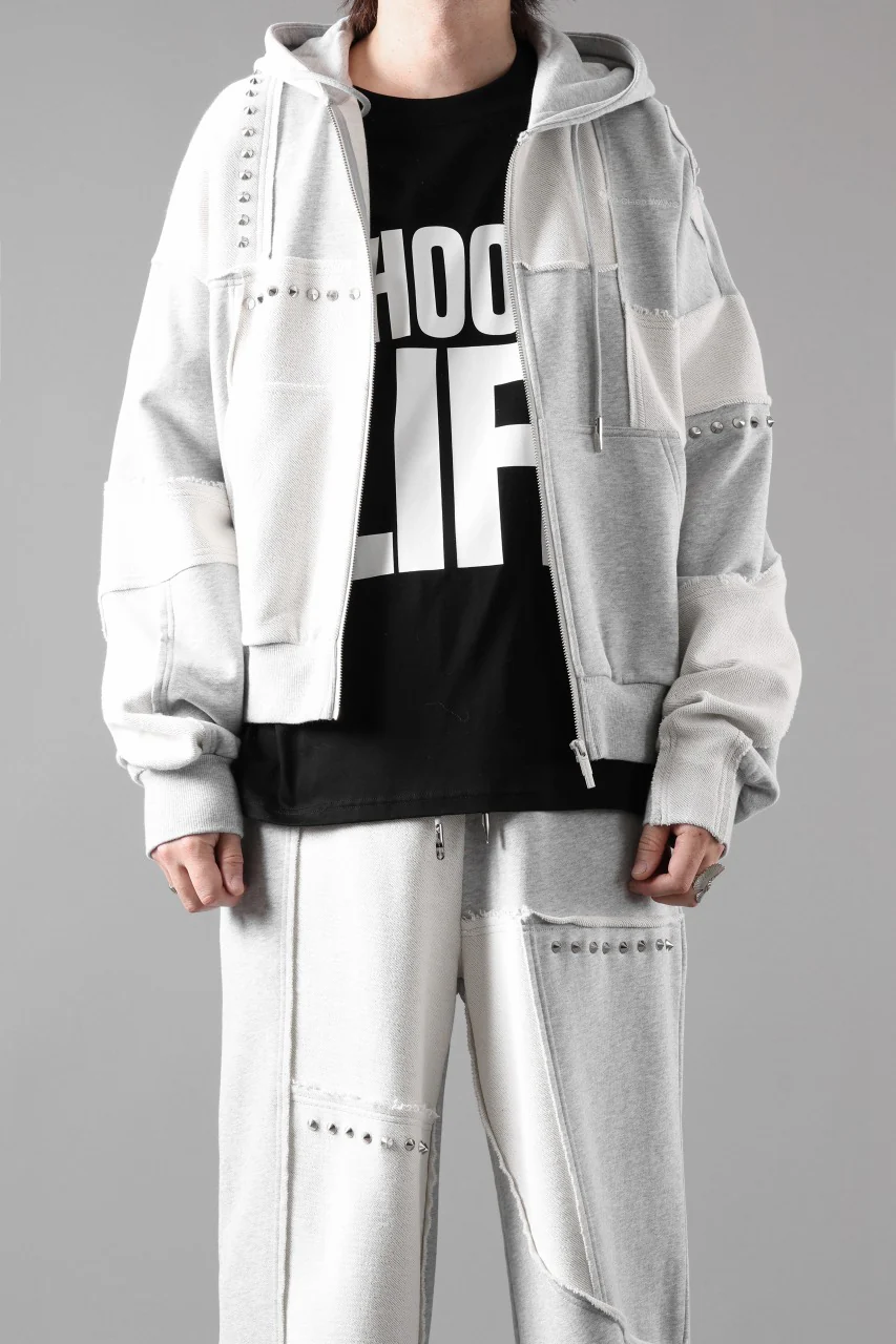 Feng Chen Wang PANELLED FULL ZIP HOODIE (GREY) - Image 49