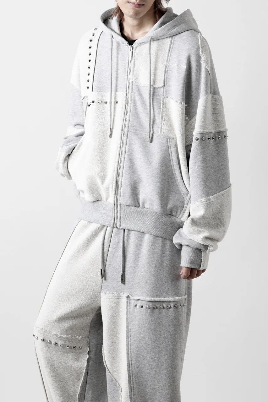 Feng Chen Wang PANELLED FULL ZIP HOODIE (GREY) - Image 7