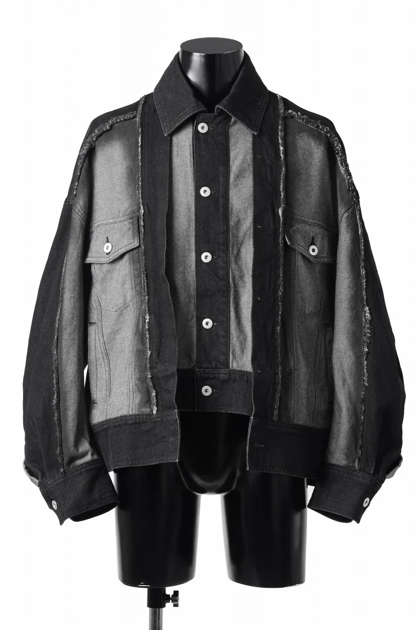 Feng Chen Wang RAW EDGE PATCHWORK DENIM JACKET (BLACK)