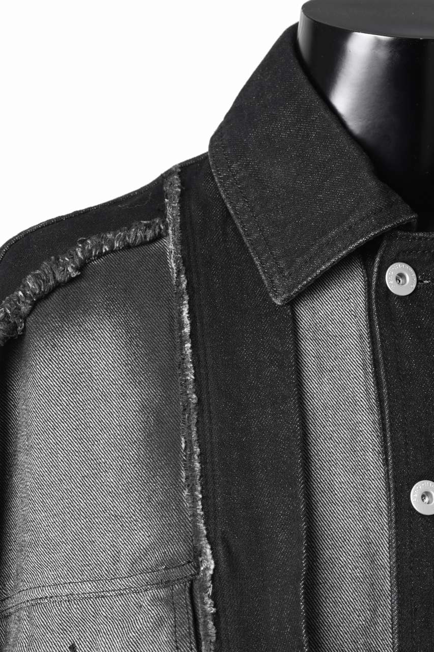 Feng Chen Wang RAW EDGE PATCHWORK DENIM JACKET (BLACK) - Image 11