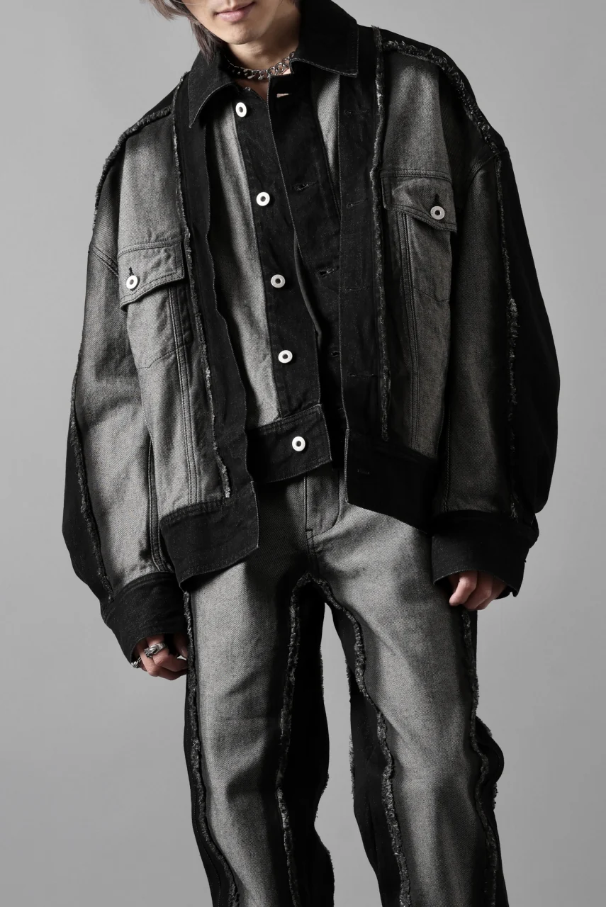 Feng Chen Wang RAW EDGE PATCHWORK DENIM JACKET (BLACK) - Image 15