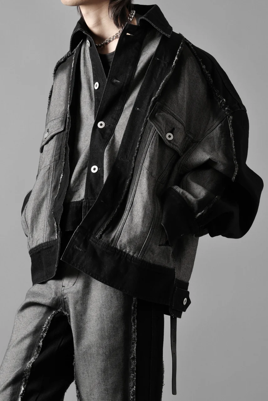 Feng Chen Wang RAW EDGE PATCHWORK DENIM JACKET (BLACK) - Image 16