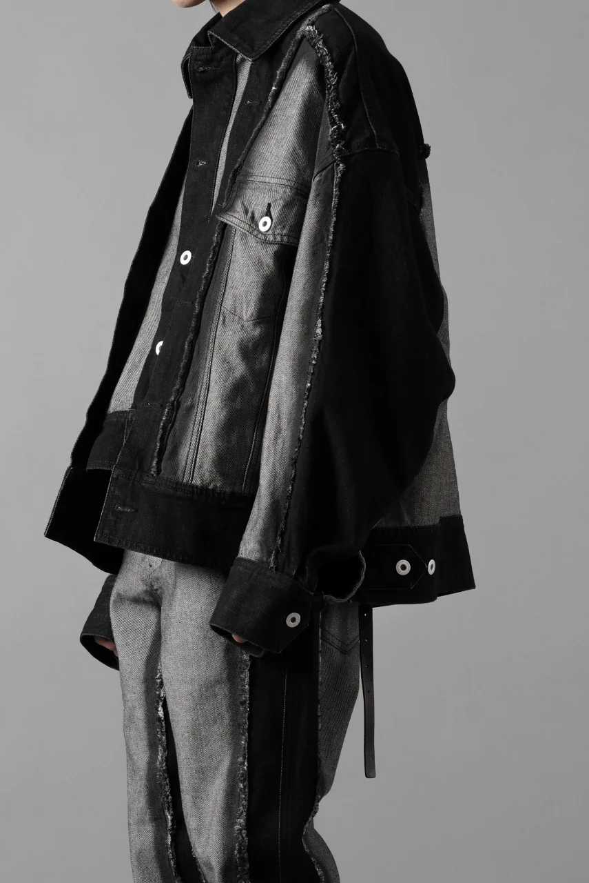 Feng Chen Wang RAW EDGE PATCHWORK DENIM JACKET (BLACK) - Image 17