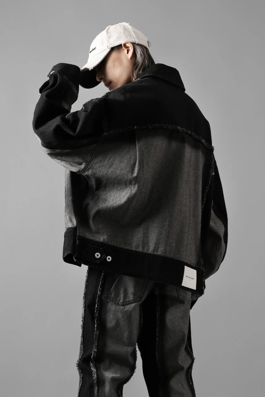 Feng Chen Wang RAW EDGE PATCHWORK DENIM JACKET (BLACK) - Image 19