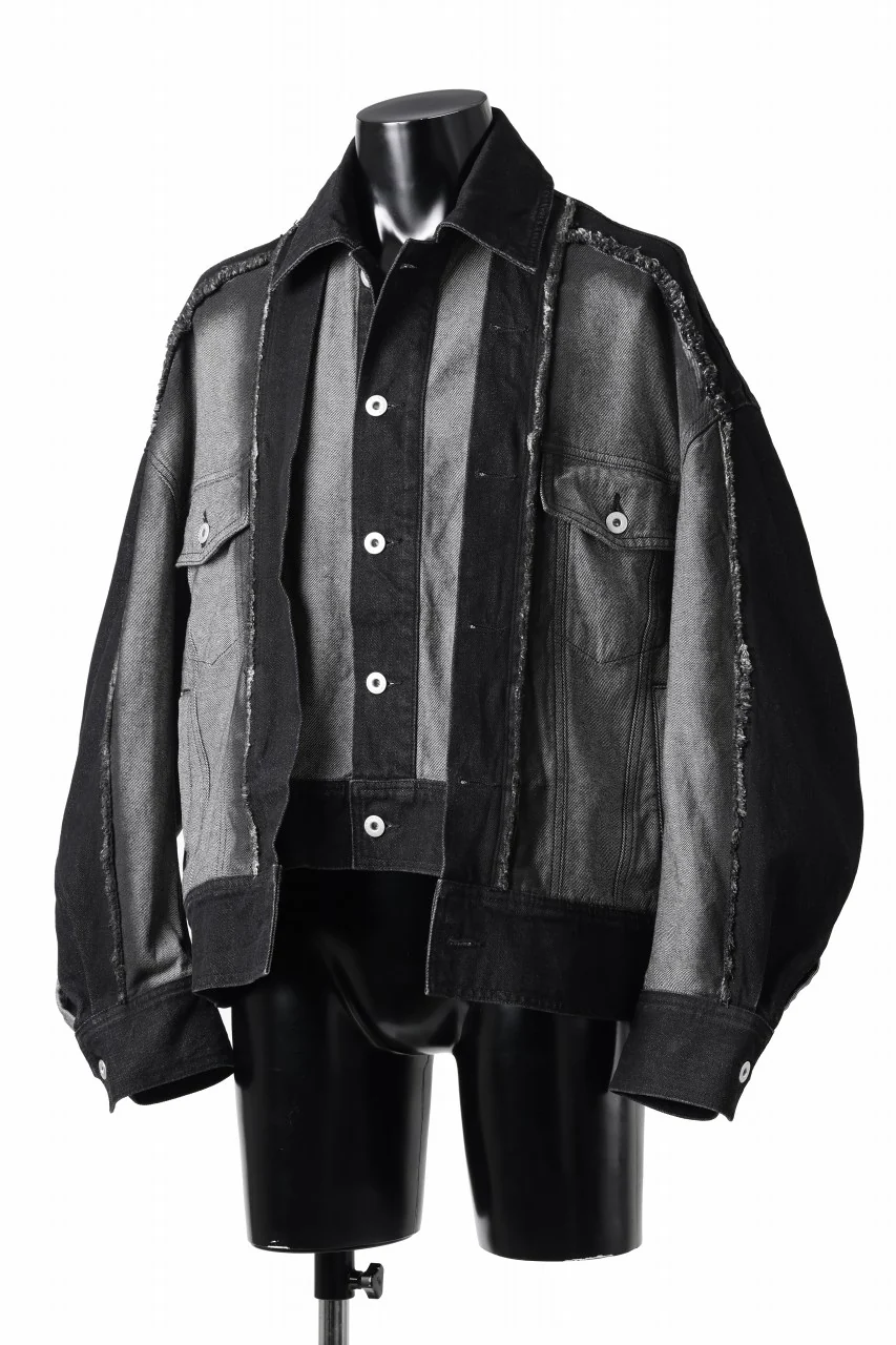Feng Chen Wang RAW EDGE PATCHWORK DENIM JACKET (BLACK) - Image 2
