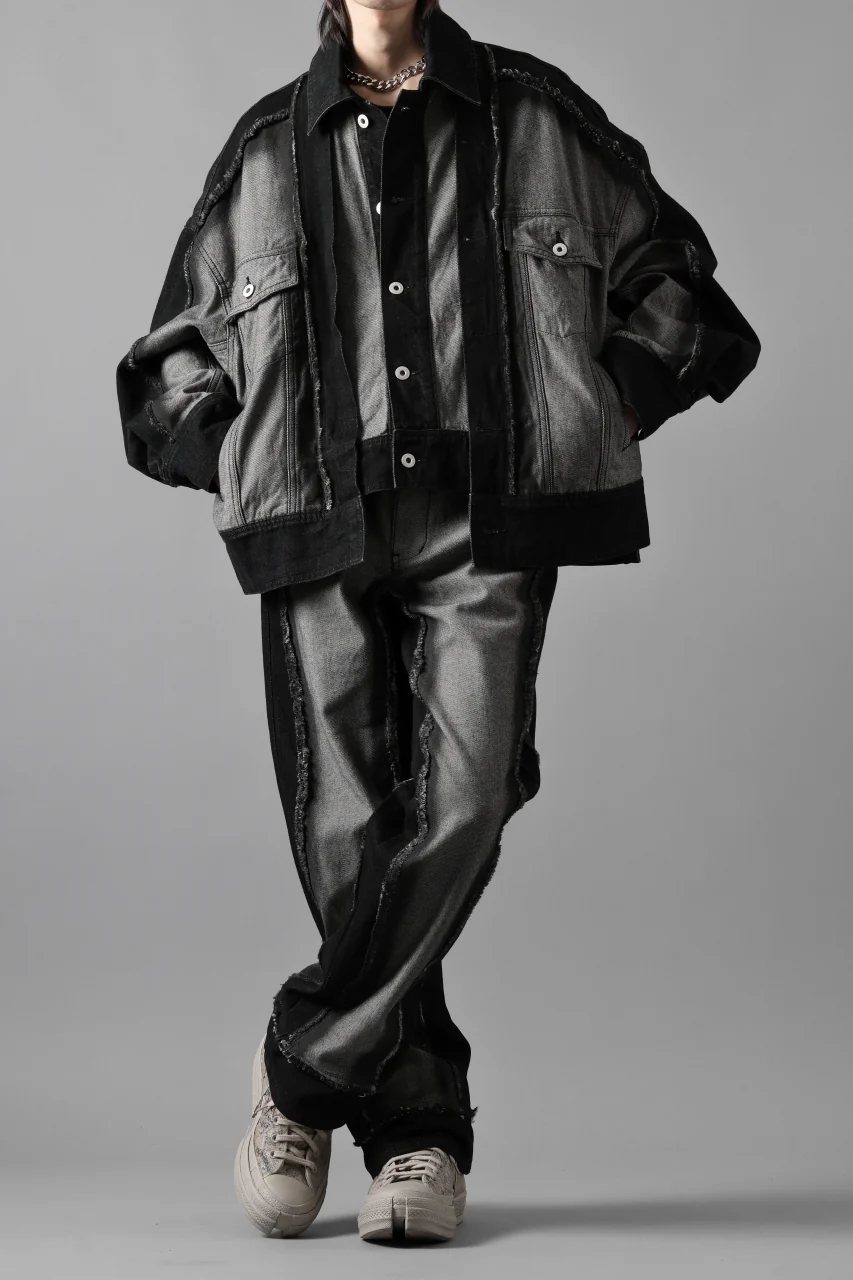 Feng Chen Wang RAW EDGE PATCHWORK DENIM JACKET (BLACK) - Image 20
