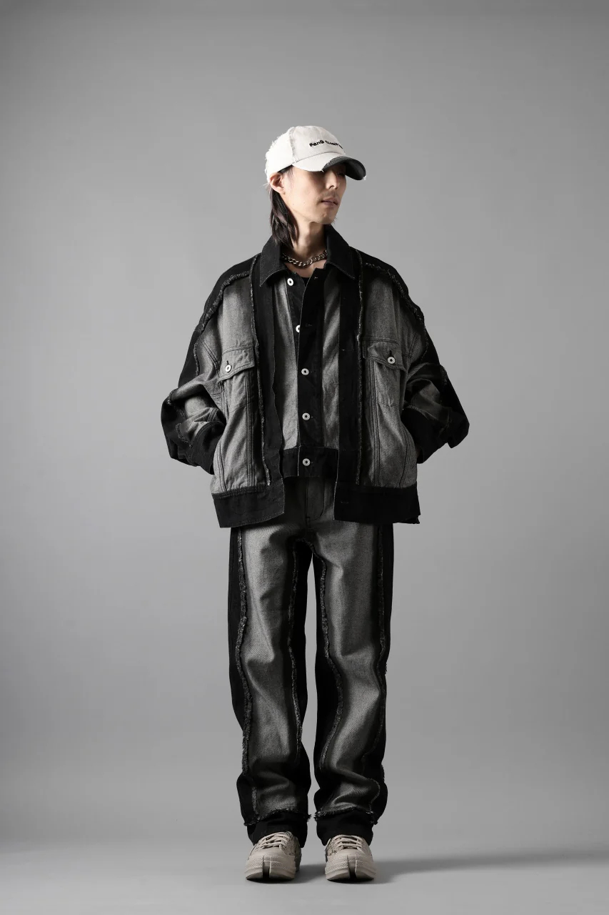 Feng Chen Wang RAW EDGE PATCHWORK DENIM JACKET (BLACK) - Image 21