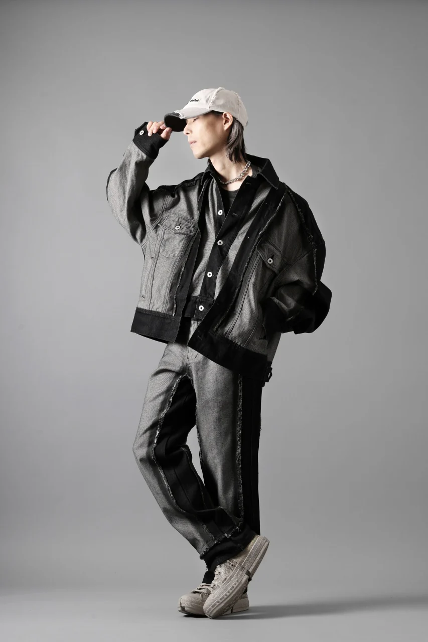 Feng Chen Wang RAW EDGE PATCHWORK DENIM JACKET (BLACK) - Image 25