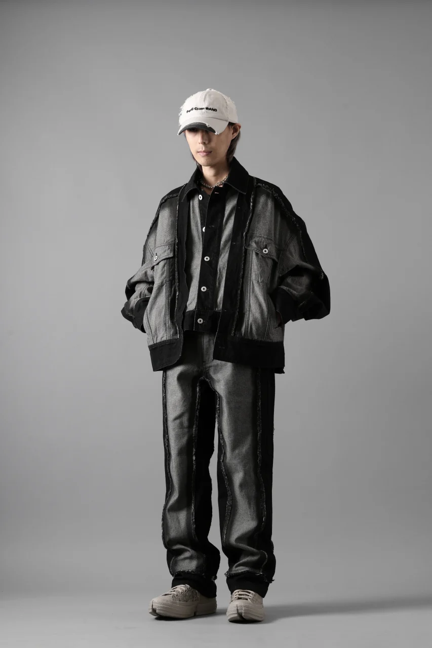 Feng Chen Wang RAW EDGE PATCHWORK DENIM JACKET (BLACK) - Image 26