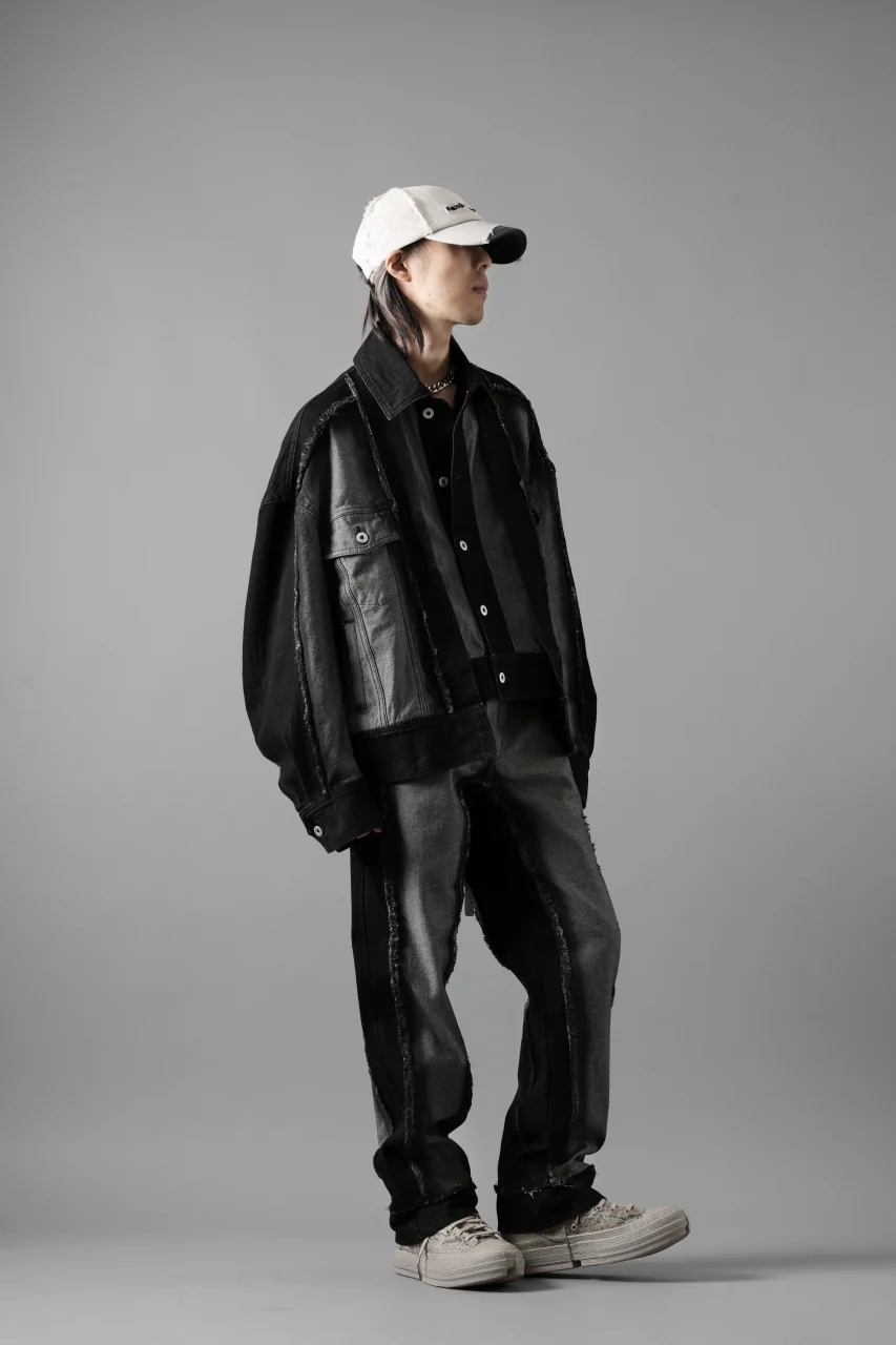 Feng Chen Wang RAW EDGE PATCHWORK DENIM JACKET (BLACK) - Image 28