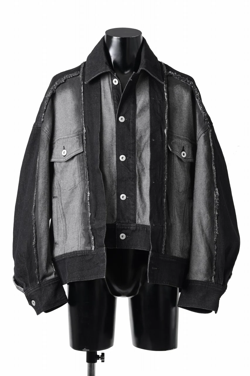 Feng Chen Wang RAW EDGE PATCHWORK DENIM JACKET (BLACK) - Image 3