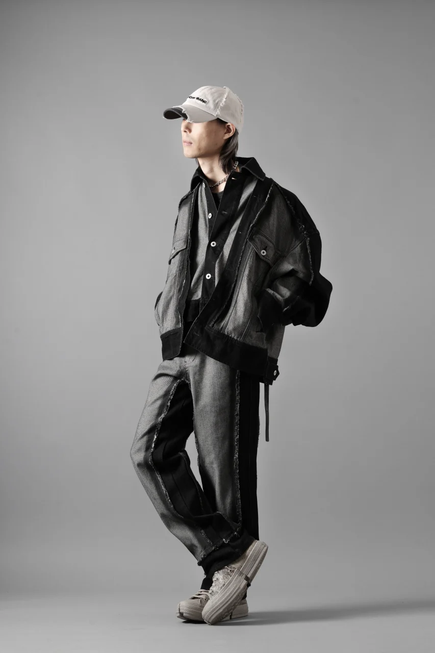 Feng Chen Wang RAW EDGE PATCHWORK DENIM JACKET (BLACK) - Image 32