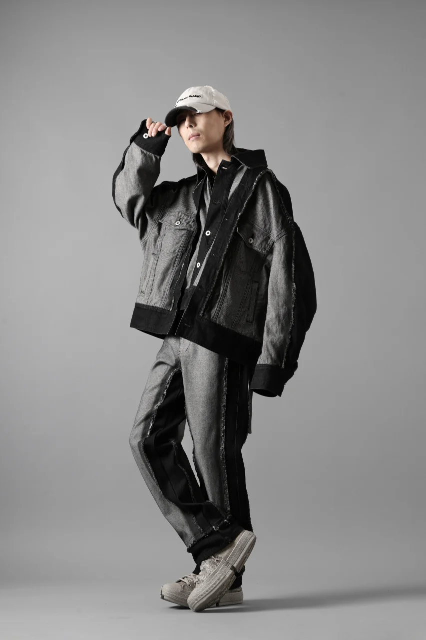Feng Chen Wang RAW EDGE PATCHWORK DENIM JACKET (BLACK) - Image 33