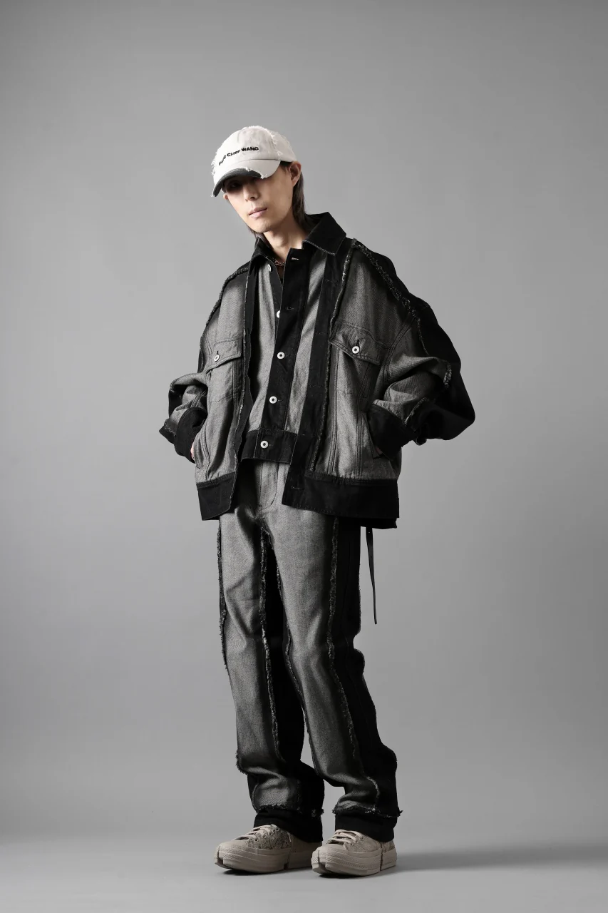 Feng Chen Wang RAW EDGE PATCHWORK DENIM JACKET (BLACK) - Image 36