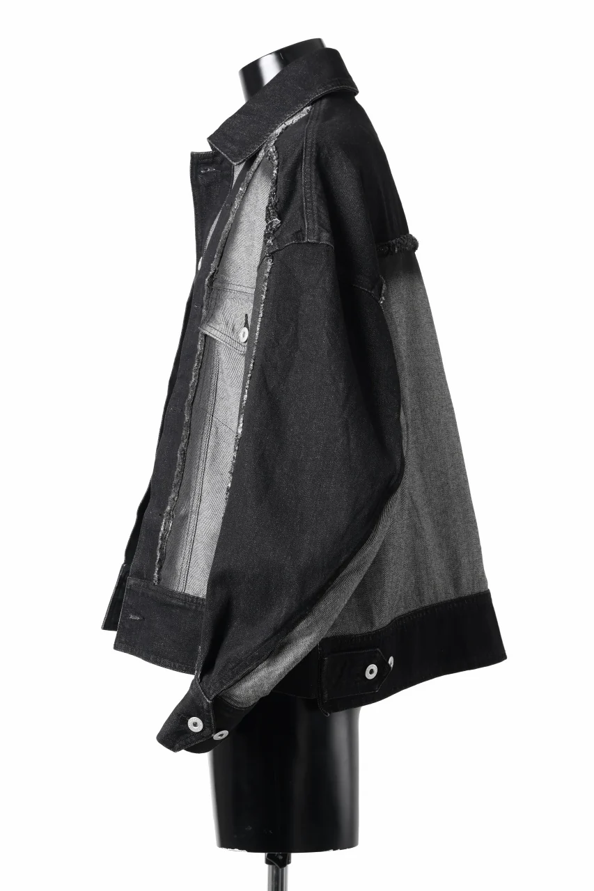 Feng Chen Wang RAW EDGE PATCHWORK DENIM JACKET (BLACK) - Image 4