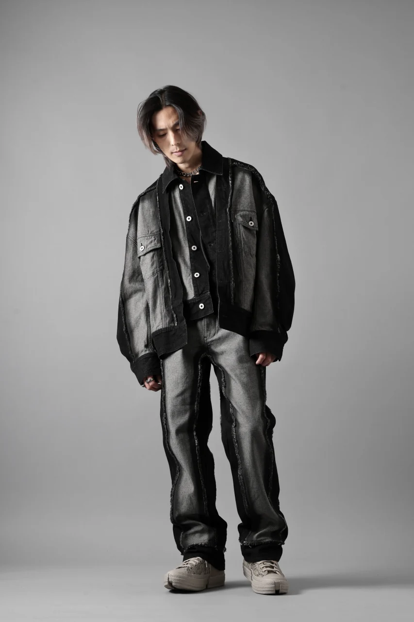 Feng Chen Wang RAW EDGE PATCHWORK DENIM JACKET (BLACK) - Image 40