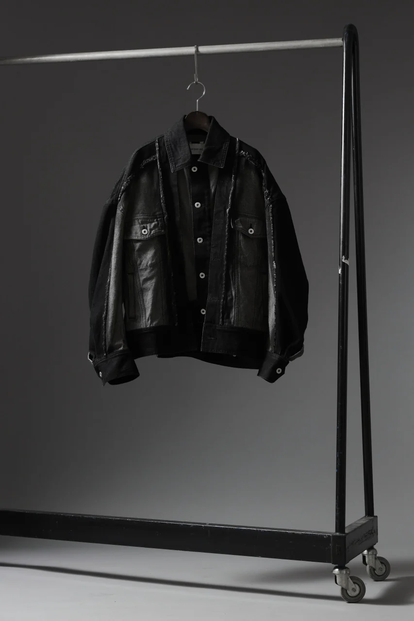 Feng Chen Wang RAW EDGE PATCHWORK DENIM JACKET (BLACK) - Image 41
