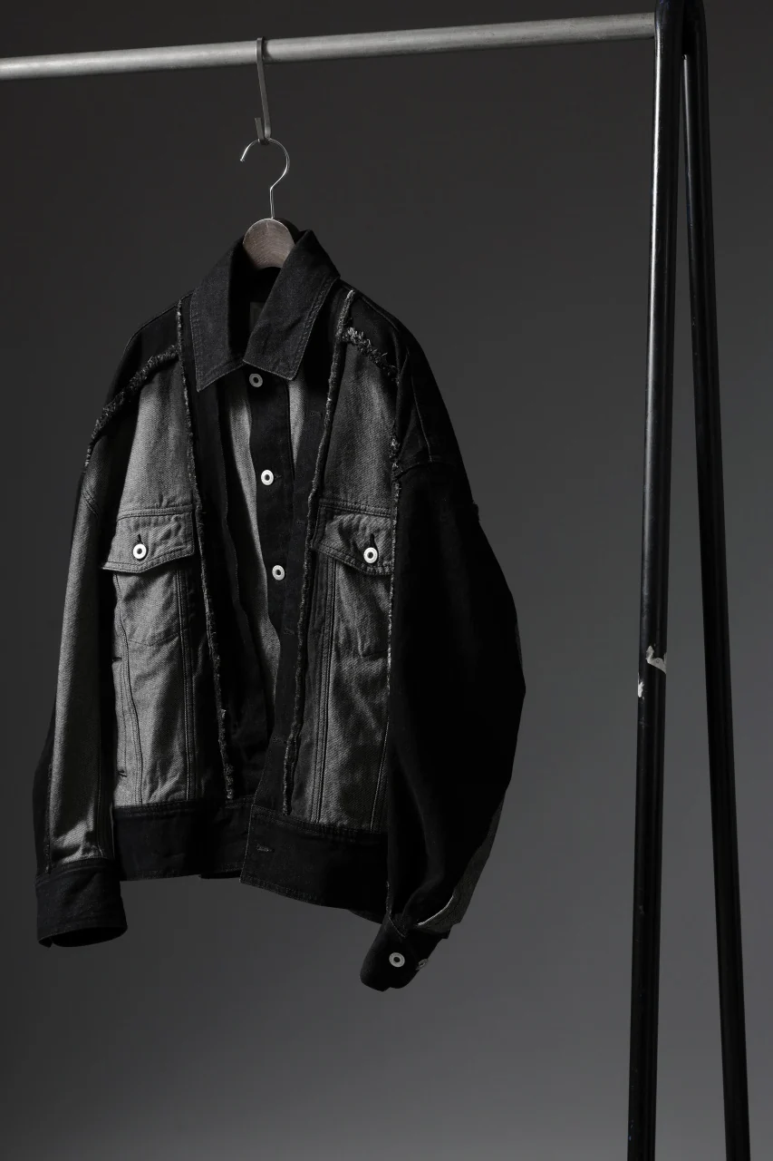 Feng Chen Wang RAW EDGE PATCHWORK DENIM JACKET (BLACK) - Image 43