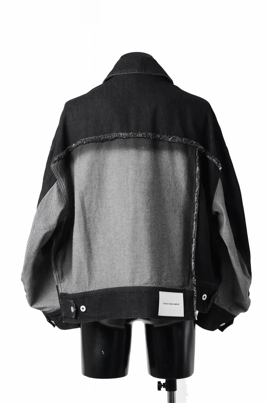 Feng Chen Wang RAW EDGE PATCHWORK DENIM JACKET (BLACK) - Image 5