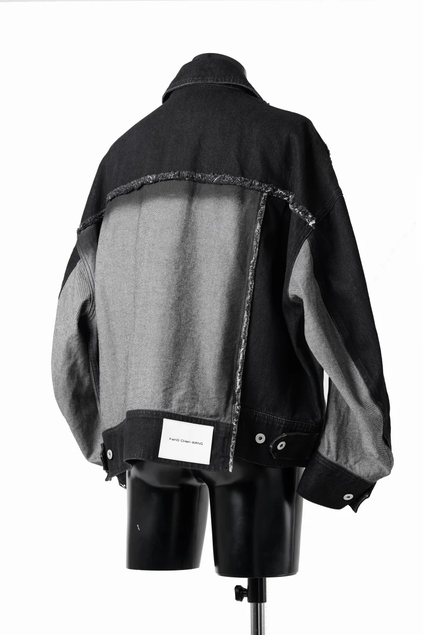Feng Chen Wang RAW EDGE PATCHWORK DENIM JACKET (BLACK) - Image 6