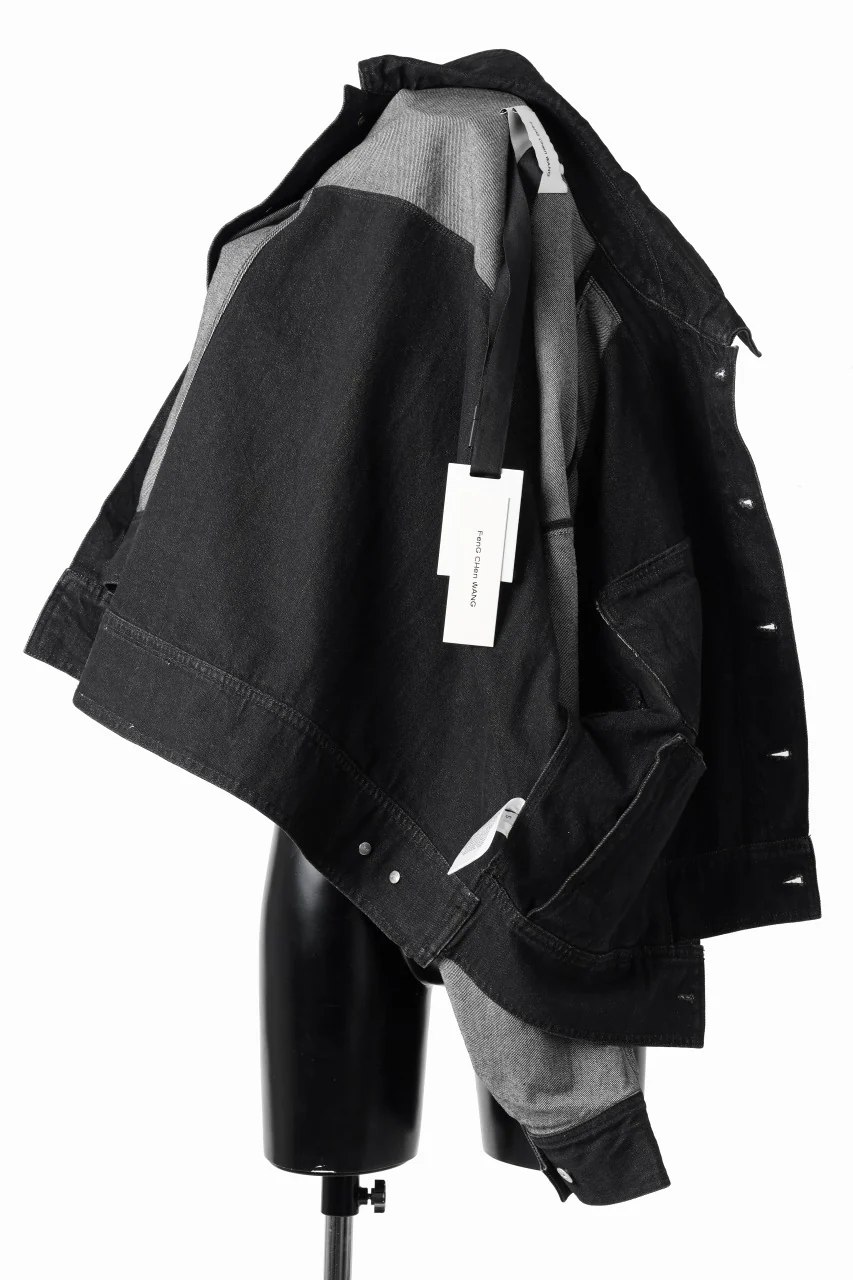 Feng Chen Wang RAW EDGE PATCHWORK DENIM JACKET (BLACK) - Image 7