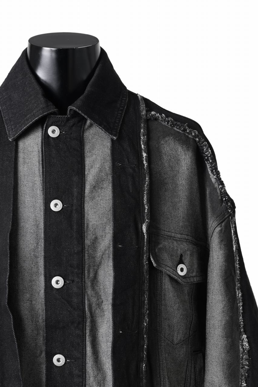 Feng Chen Wang RAW EDGE PATCHWORK DENIM JACKET (BLACK) - Image 8