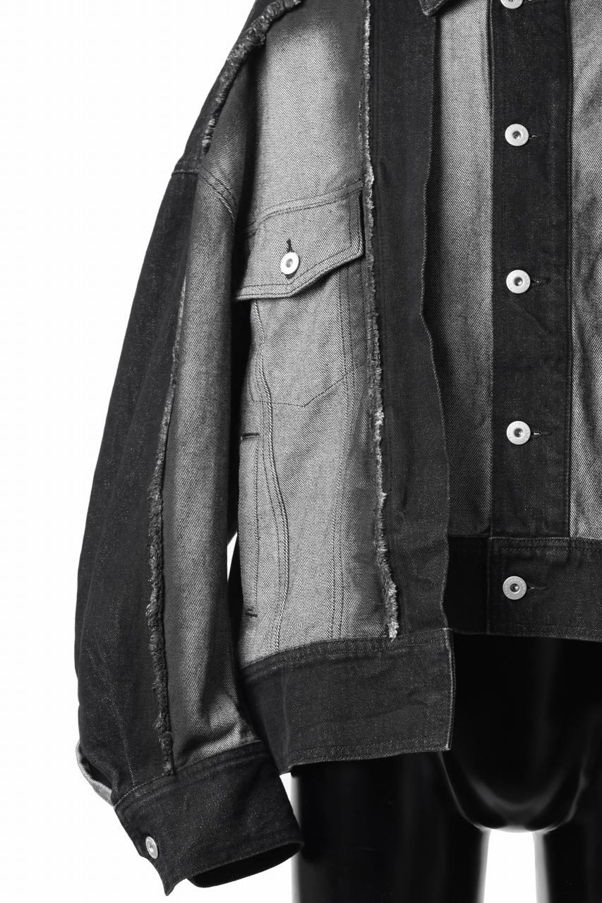 Feng Chen Wang RAW EDGE PATCHWORK DENIM JACKET (BLACK) - Image 9