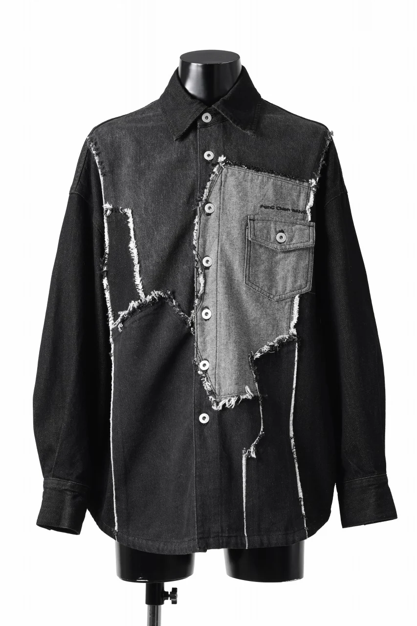 Feng Chen Wang RAW EDGE PATCHWORK DENIM SHIRT JACKET (BLACK)