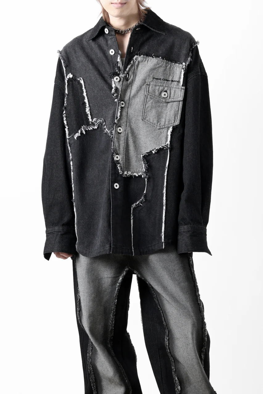 Feng Chen Wang RAW EDGE PATCHWORK DENIM SHIRT JACKET (BLACK) - Image 18