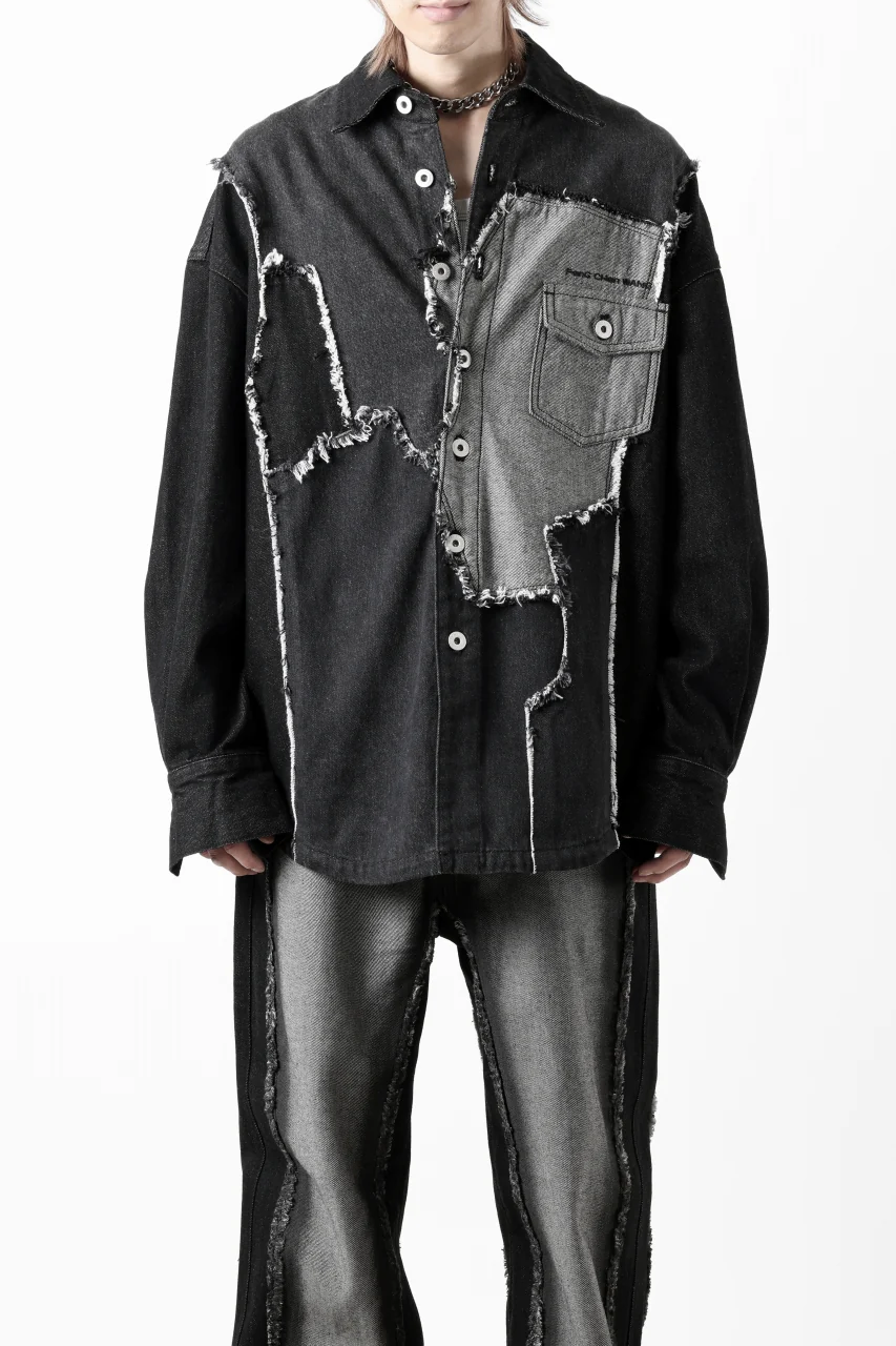 Feng Chen Wang RAW EDGE PATCHWORK DENIM SHIRT JACKET (BLACK) - Image 20
