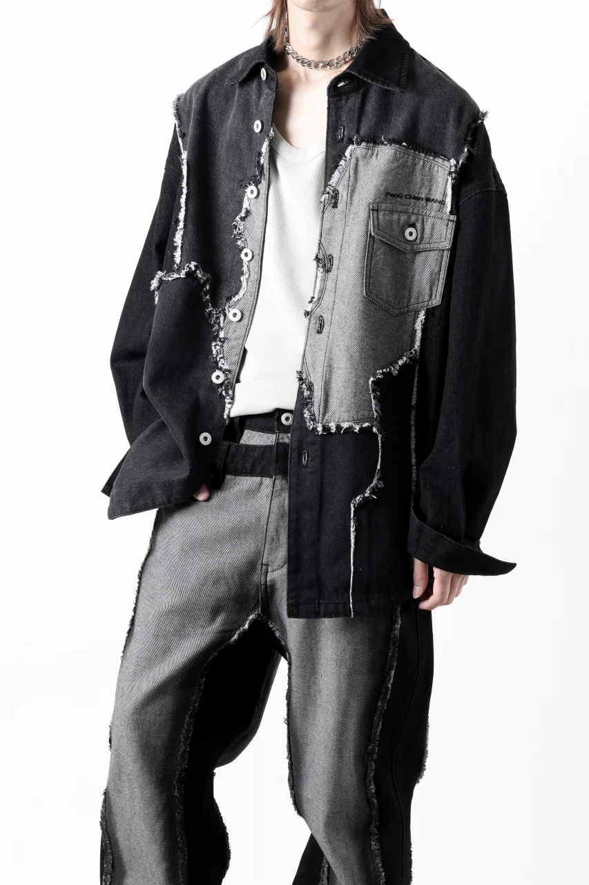 Feng Chen Wang RAW EDGE PATCHWORK DENIM SHIRT JACKET (BLACK) - Image 21