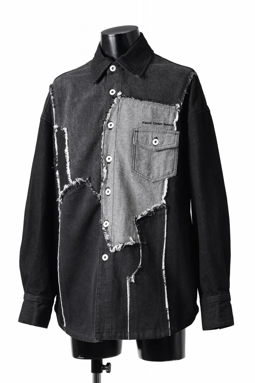 Feng Chen Wang RAW EDGE PATCHWORK DENIM SHIRT JACKET (BLACK) - Image 23