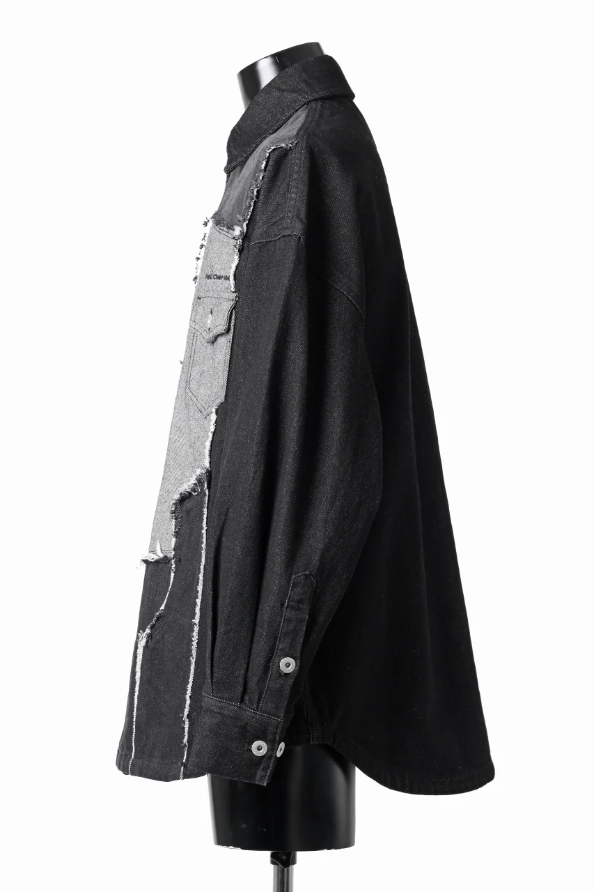 Feng Chen Wang RAW EDGE PATCHWORK DENIM SHIRT JACKET (BLACK) - Image 24