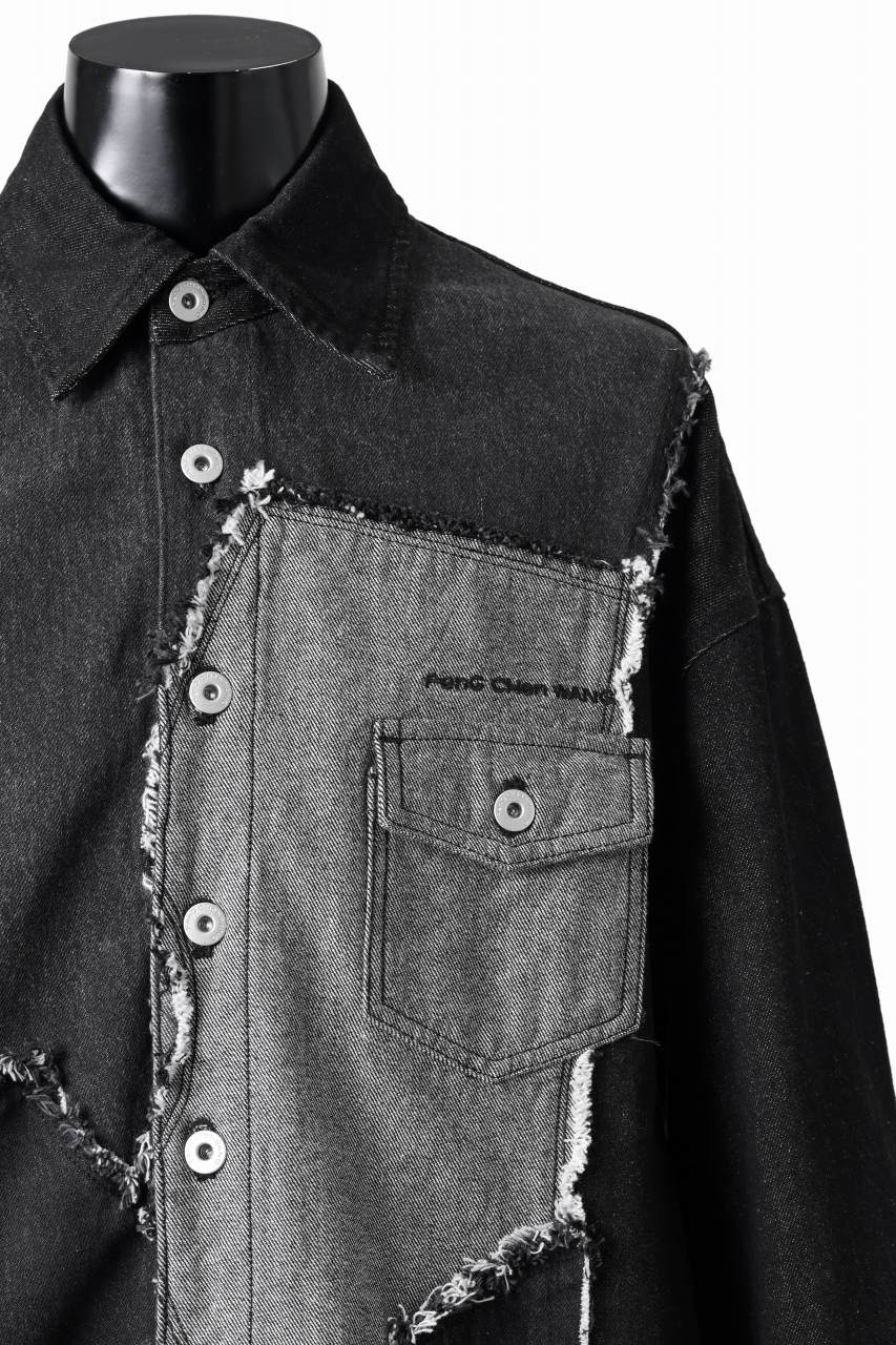 Feng Chen Wang RAW EDGE PATCHWORK DENIM SHIRT JACKET (BLACK) - Image 28