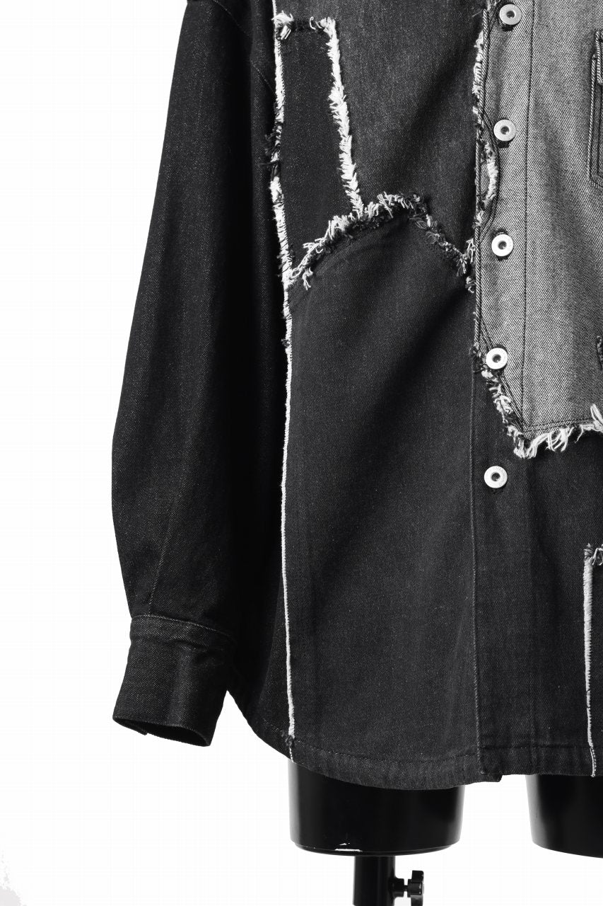Feng Chen Wang RAW EDGE PATCHWORK DENIM SHIRT JACKET (BLACK) - Image 29