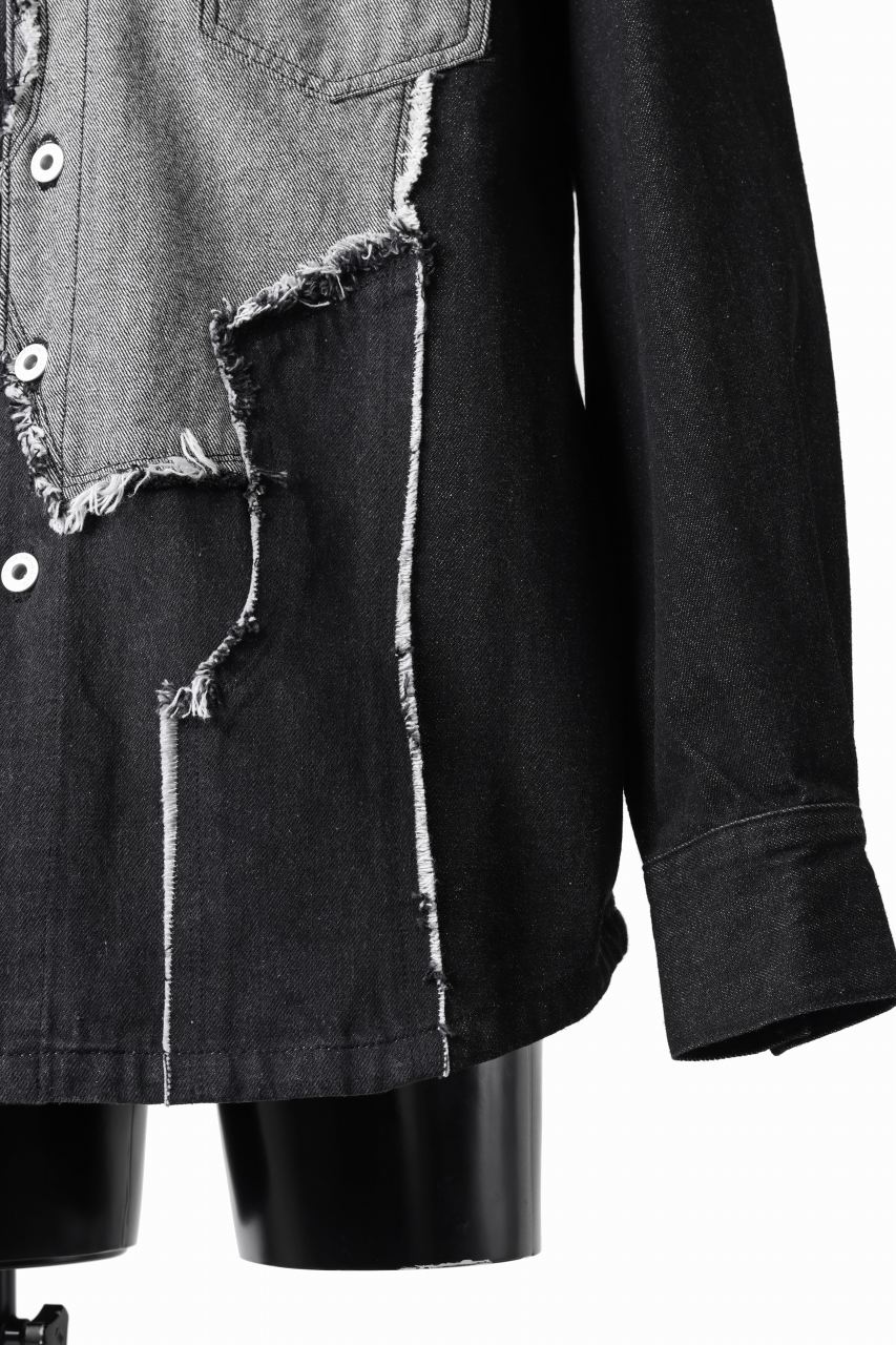 Feng Chen Wang RAW EDGE PATCHWORK DENIM SHIRT JACKET (BLACK) - Image 32