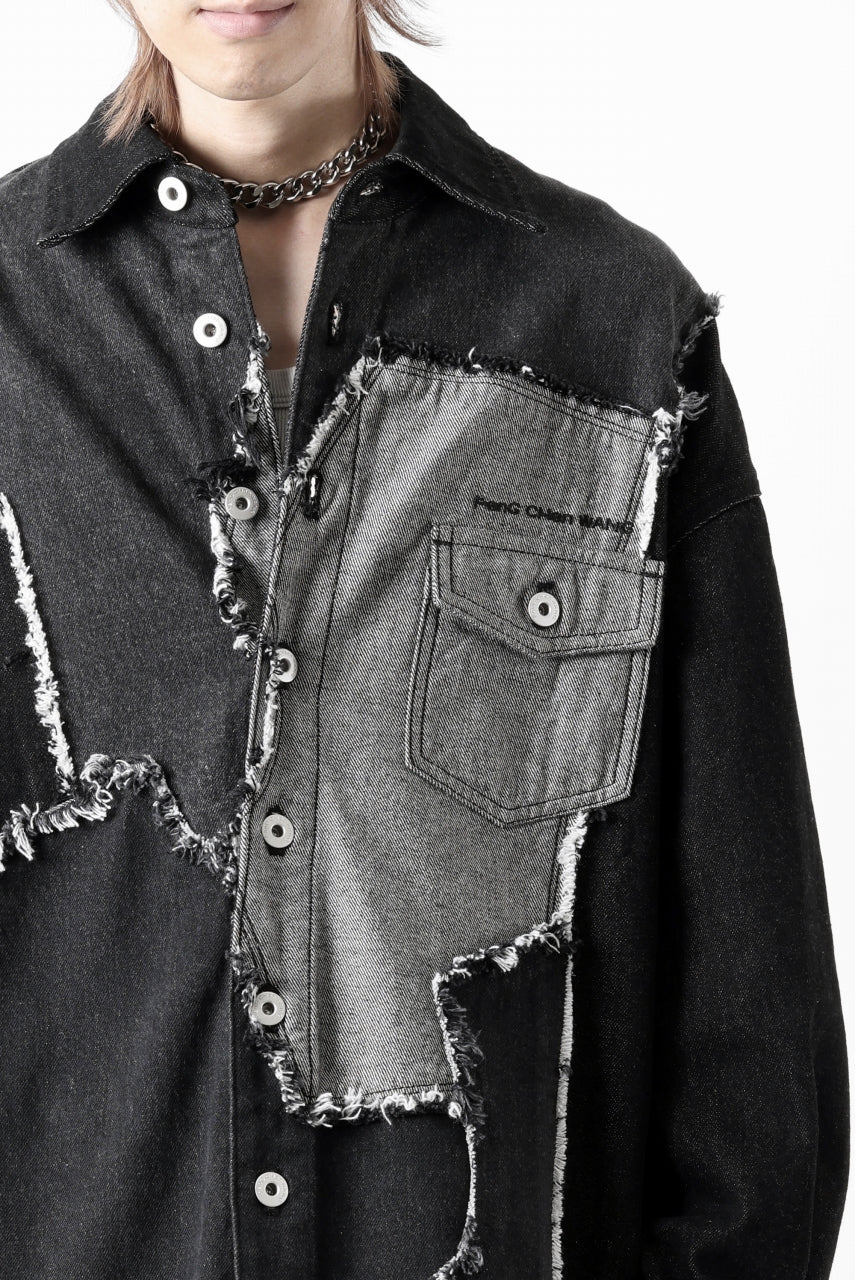 Feng Chen Wang RAW EDGE PATCHWORK DENIM SHIRT JACKET (BLACK) - Image 35