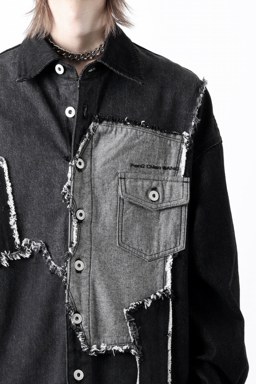Feng Chen Wang RAW EDGE PATCHWORK DENIM SHIRT JACKET (BLACK) - Image 36