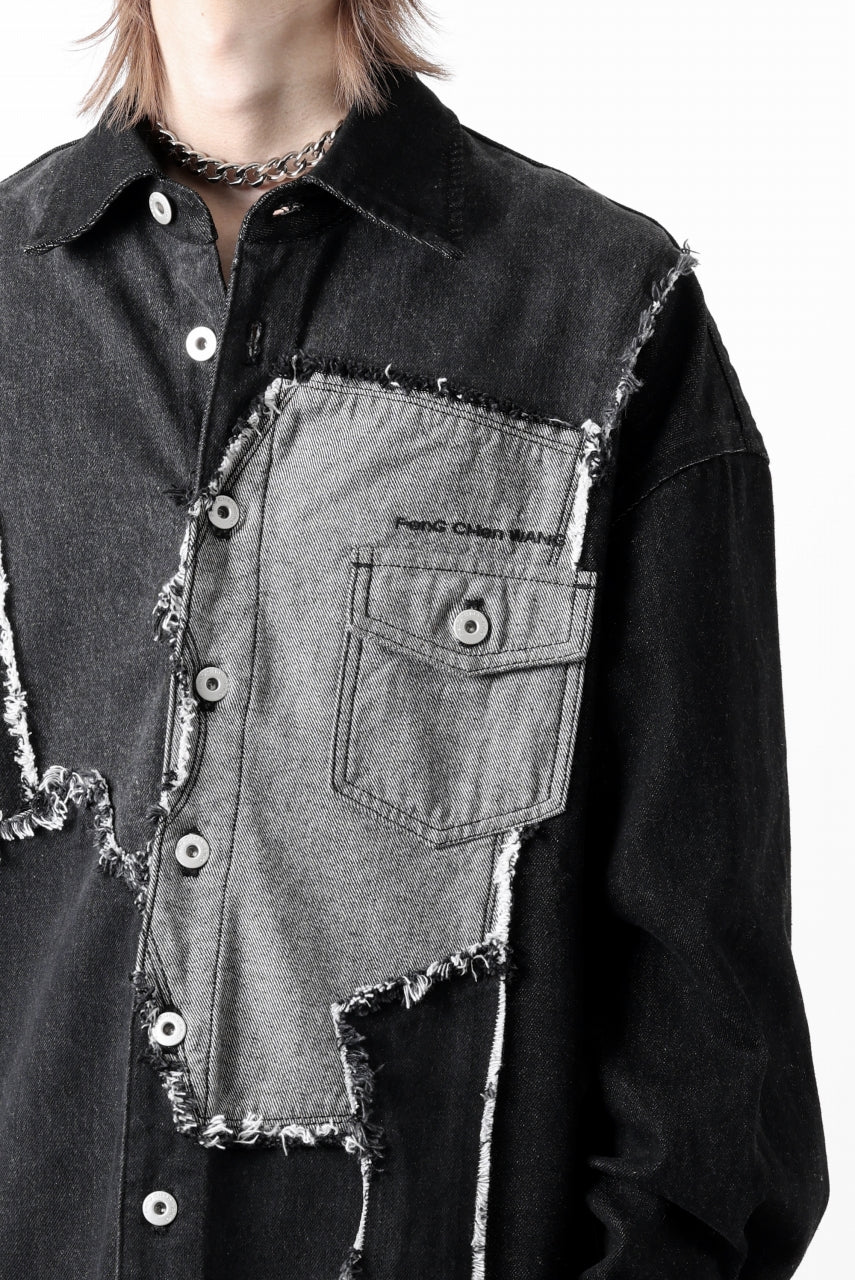 Feng Chen Wang RAW EDGE PATCHWORK DENIM SHIRT JACKET (BLACK) - Image 37
