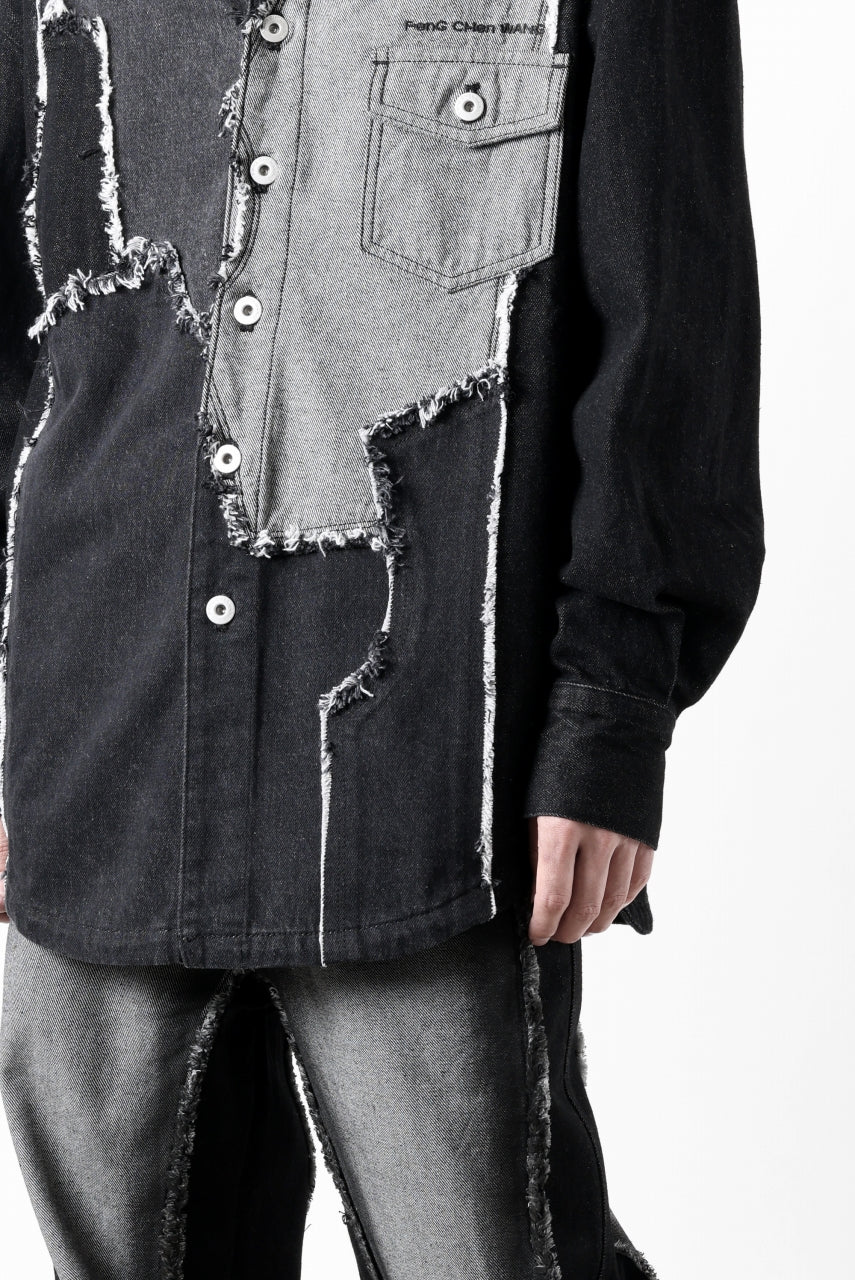 Feng Chen Wang RAW EDGE PATCHWORK DENIM SHIRT JACKET (BLACK) - Image 38