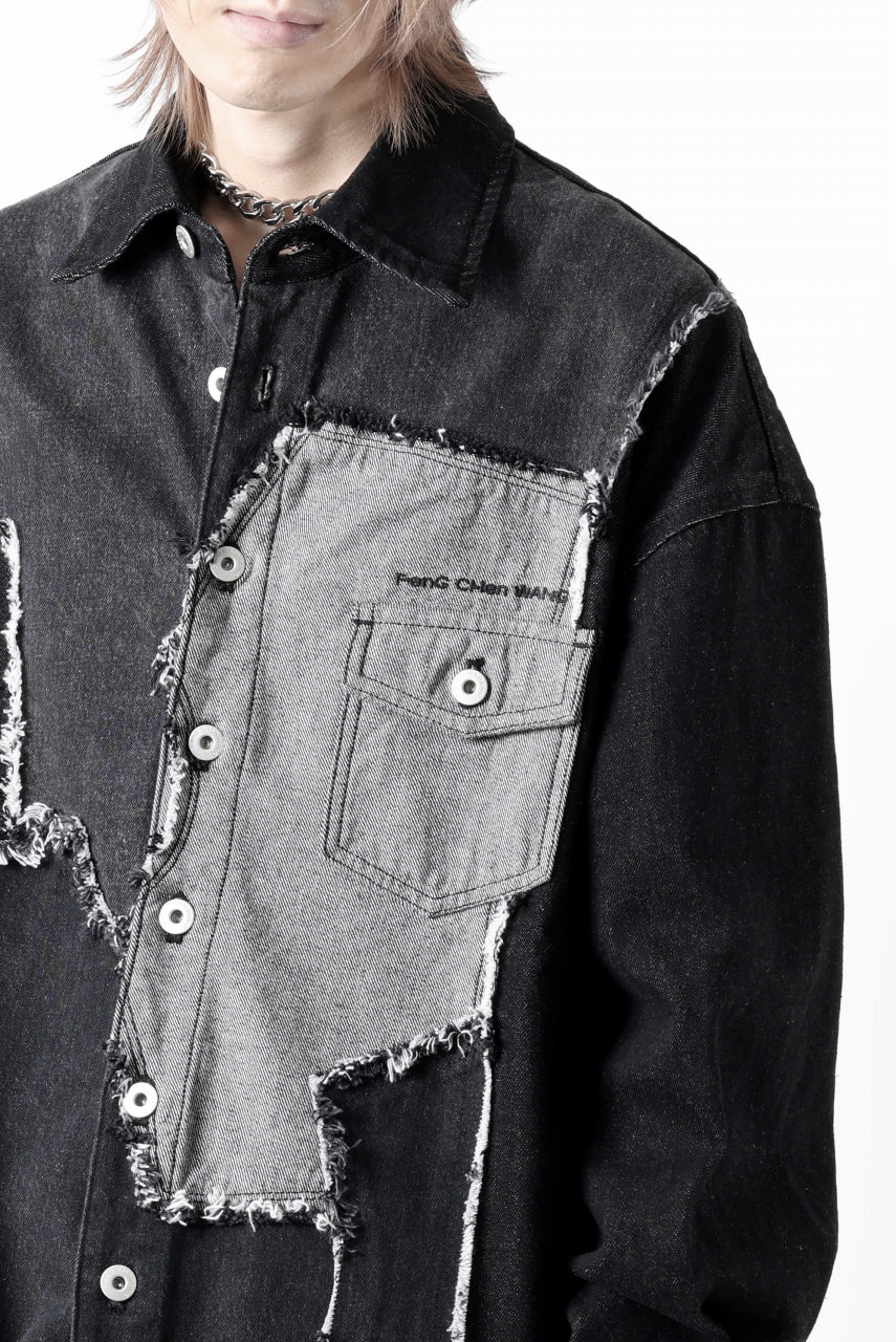 Feng Chen Wang RAW EDGE PATCHWORK DENIM SHIRT JACKET (BLACK) - Image 39
