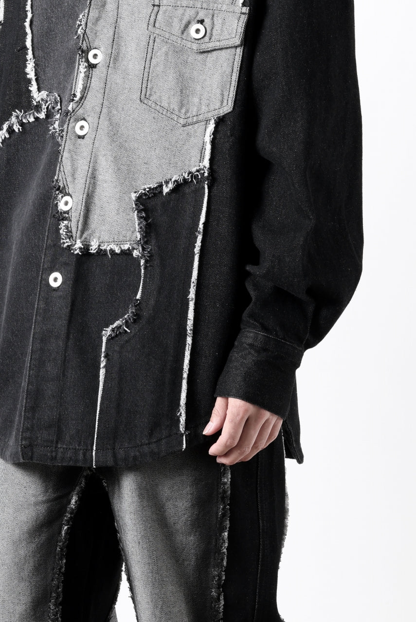 Feng Chen Wang RAW EDGE PATCHWORK DENIM SHIRT JACKET (BLACK) - Image 40