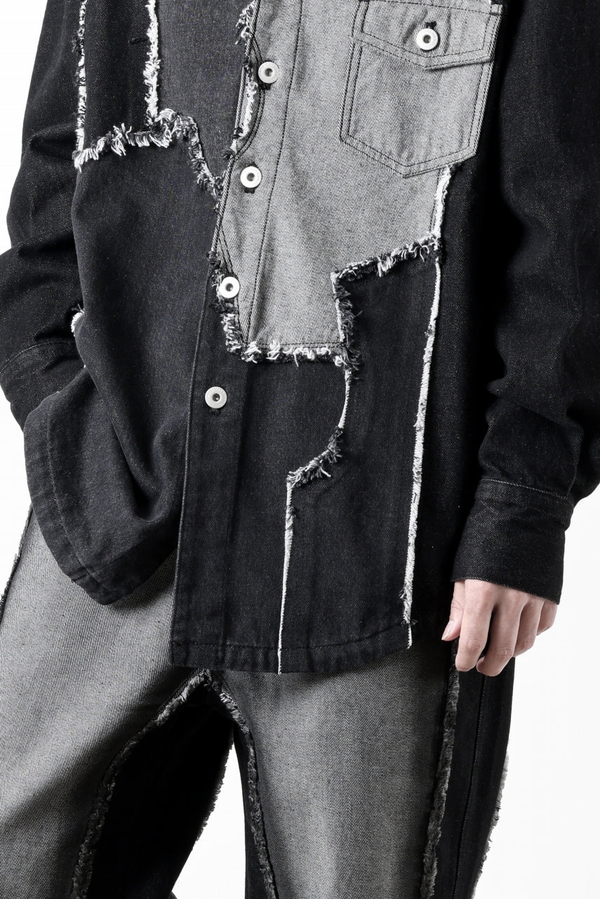 Feng Chen Wang RAW EDGE PATCHWORK DENIM SHIRT JACKET (BLACK) - Image 41