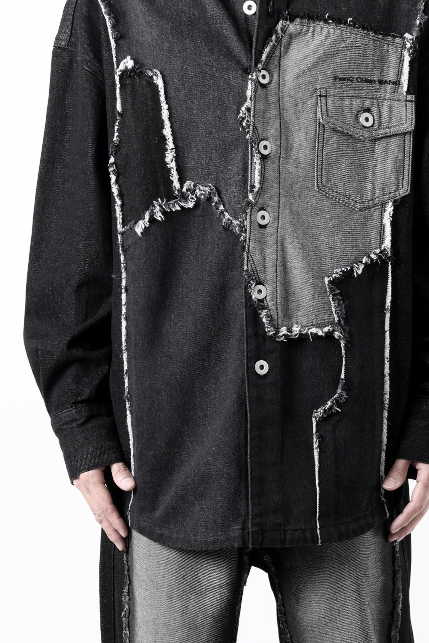 Feng Chen Wang RAW EDGE PATCHWORK DENIM SHIRT JACKET (BLACK) - Image 42
