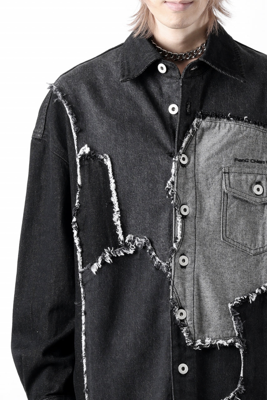 Feng Chen Wang RAW EDGE PATCHWORK DENIM SHIRT JACKET (BLACK) - Image 43