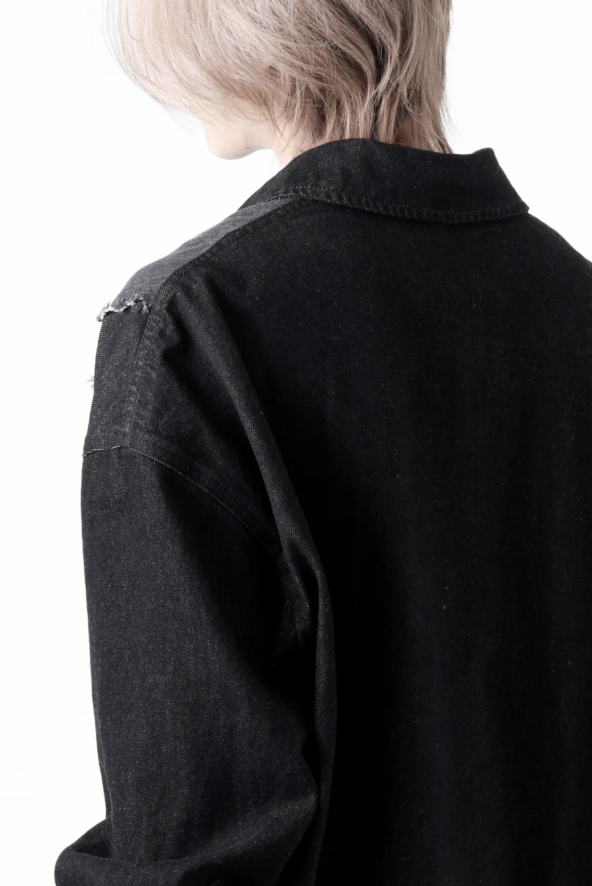Feng Chen Wang RAW EDGE PATCHWORK DENIM SHIRT JACKET (BLACK) - Image 45